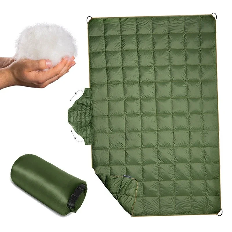 

Hooded down blanket Removable hat Outdoor ultra-light fluffy duck down camping blanket with storage