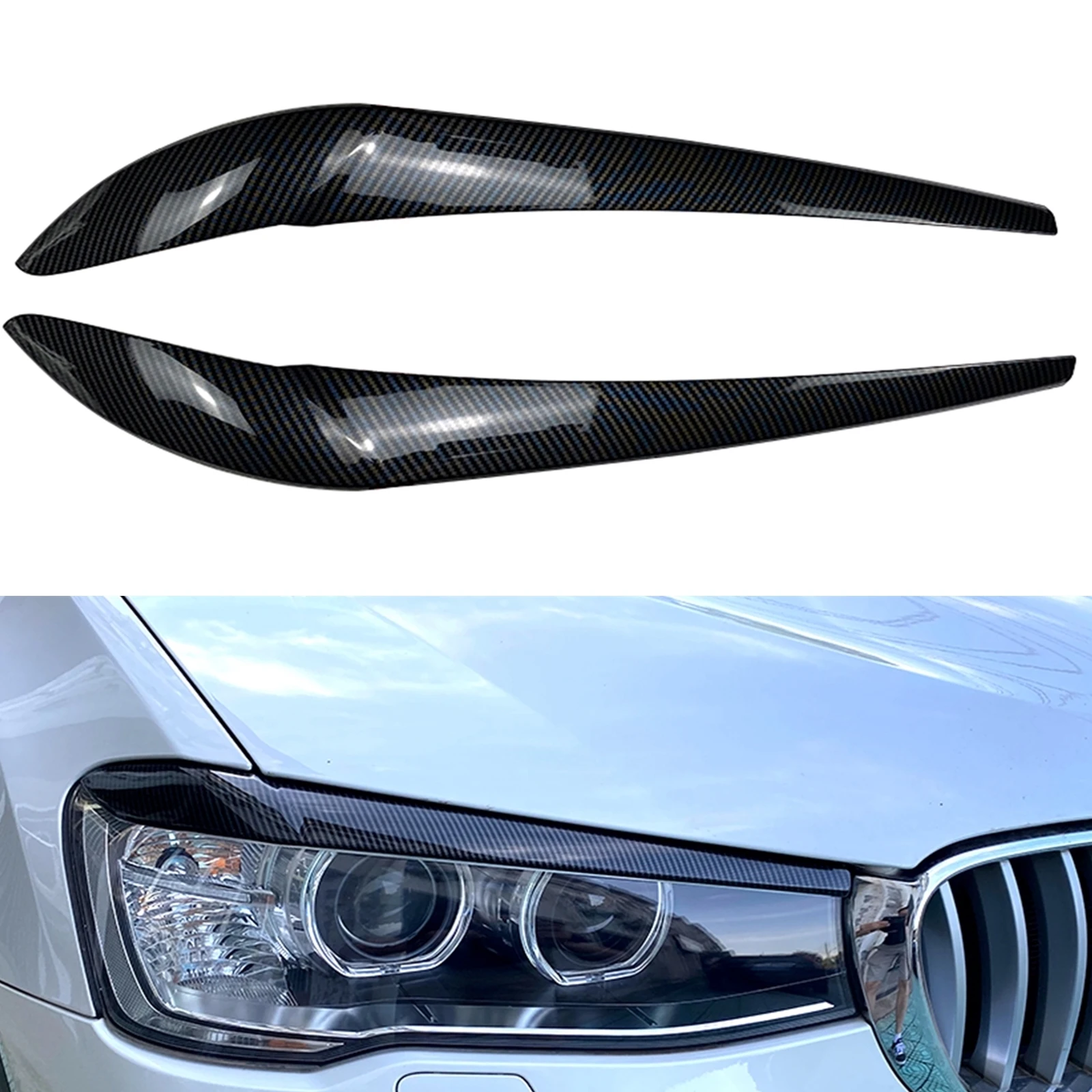 

Headlight Eyelid Eyebrow Trim For BMW X3 F25 X4 F26 2014-2017 Glossy Black Car Front Headlamp Head Light Lamp Cover Brow Sticker