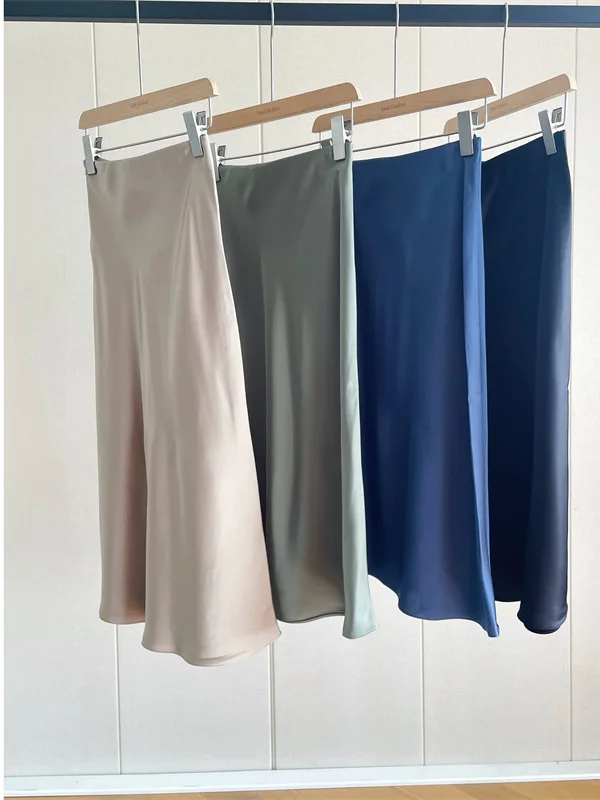 

Silk iny, весна-лето, новая облегающая юбка с фианитом, атласная юбка, женская длинная трапециевидная юбка с высокой талией