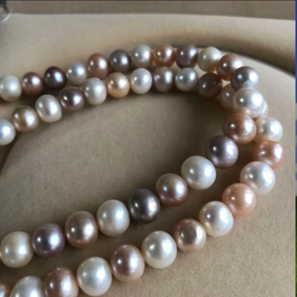 1 row/Elegant necklace AAAA9-10mm natural South Sea multi-color pearl necklace with 18in/925s button-