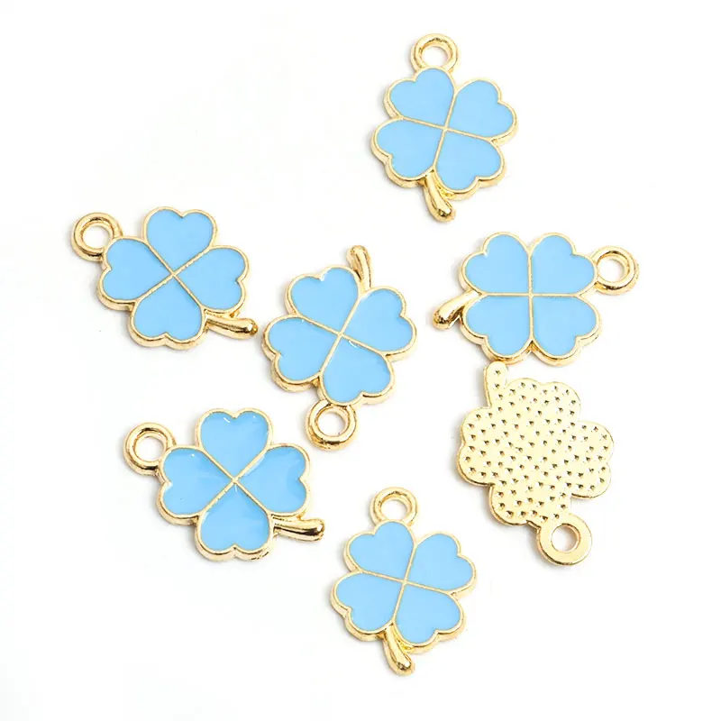 10pcs Enamel Four Leaf Clover Charms Gold Color Pendant DIY Making Handmade Finding Earring Necklace Bracelet Jewelry Accessorie