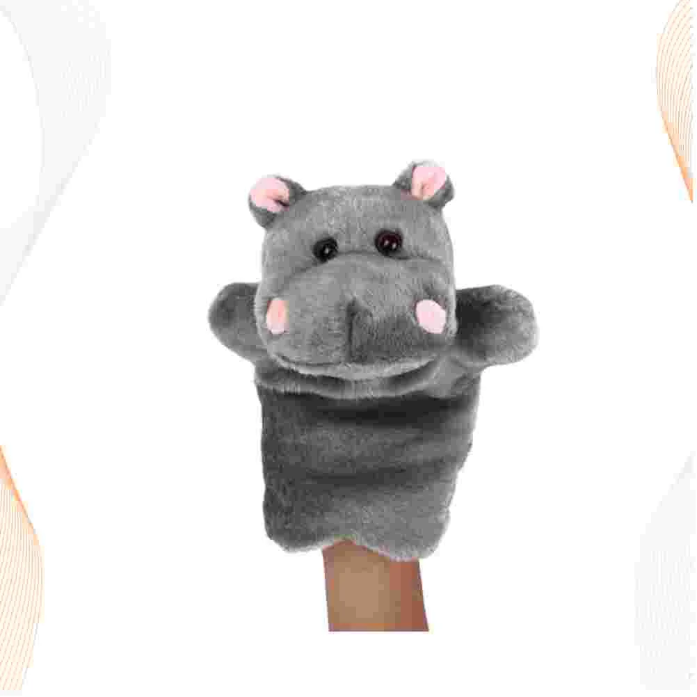 1PC Hippo Toy Plush Hand Puppet Story Telling Prop Role Play Accessory Party Favor for Parent Child (Dark Grey)