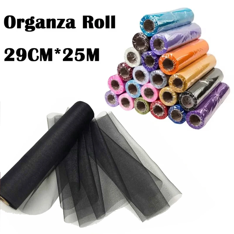 25M x 29CM Sheer Organza Roll Tulle Fabric Chair Sashes Bow Table Runner Swag DIY for Wedding Party Birthday Event Decoration