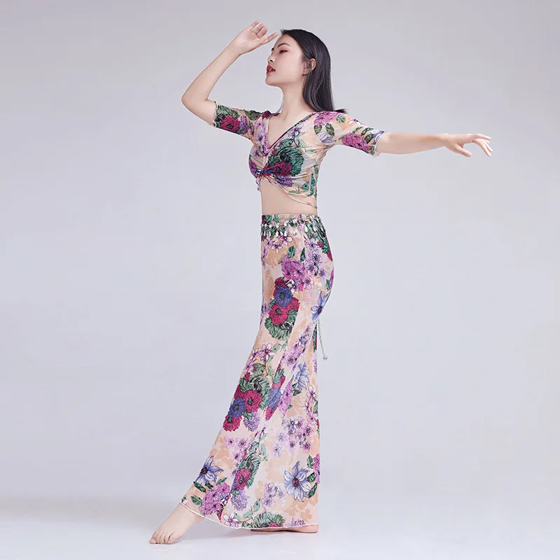 Ensemble de costumes d'entraînement de danse du ventre personnalisés, vêtements de danse orientale indienne, Costumes de spectacle, haut et jupe, 2 pièces pour femmes
