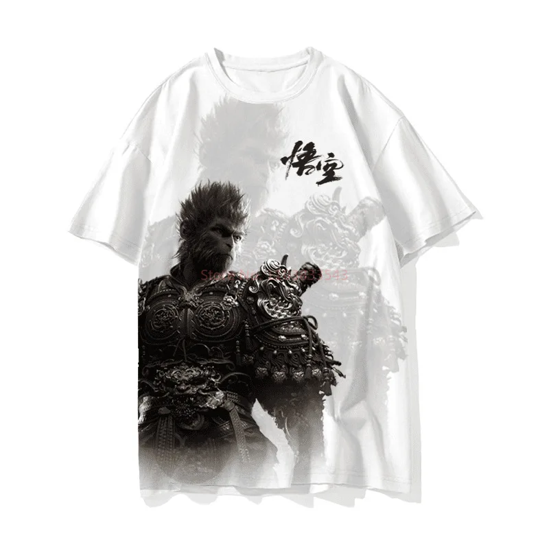 Camiseta de jogo de manga curta para meninos e meninas, respirável presente solto, mito preto Wukong, seda gelada, secagem rápida, novo, verão