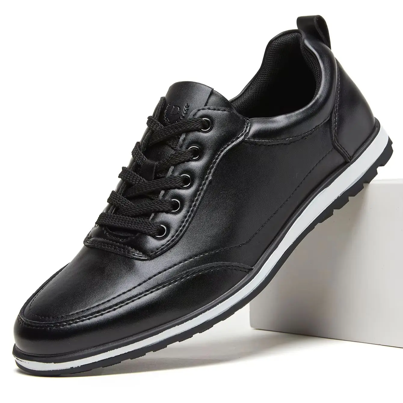 Desai Men Simple Comfort Sneakers, Lace Up Lightweight Casual Board Shoes, Trendy Fashion Leather Dress Footwear for Daily