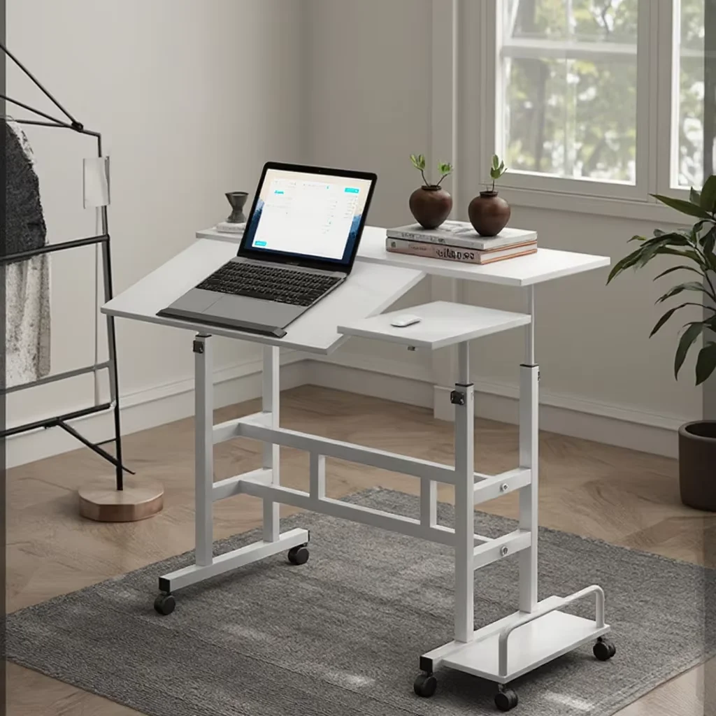 Mobile Standing Computer Workstation Home Office Desk with Wheels and Host Shelf