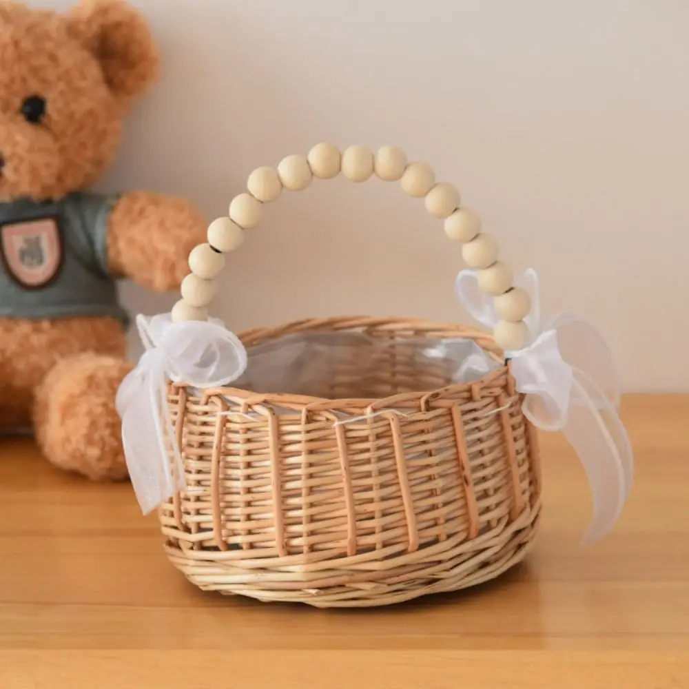 Durable Willow Rattan Flower Girl Baskets Hand-woven With Handle Wedding Flower Basket Picnic Storage Basket