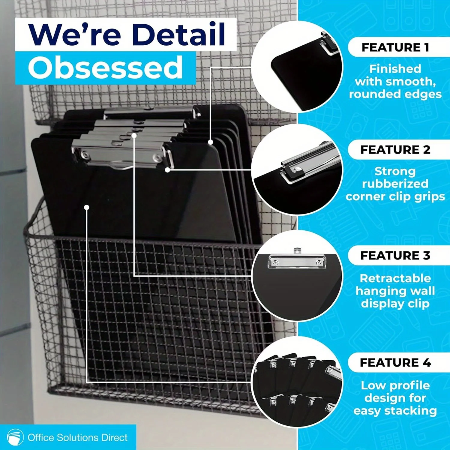 2Pcs Durable Black Clipboard with Low-Profile Clip - Stackable, Waterproof PP Material | Ideal for Teachers & Office Use