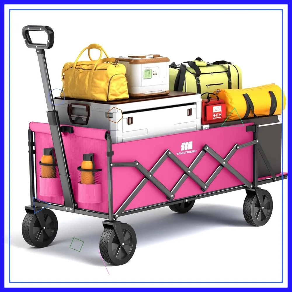 

Складная тележка-вагон с удлиненной задней дверью, сверхпрочная портативная тележка для покупок, сада, кемпинга, активного отдыха (розовая)