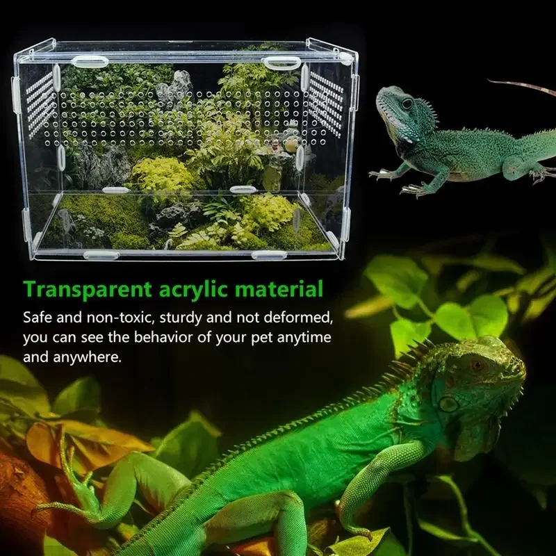 

Acrylic Transparent Breeding Box Reptiles Accessories Lizard Kennel Breathable Turtle Tank Amphibian Anti Escape Cage