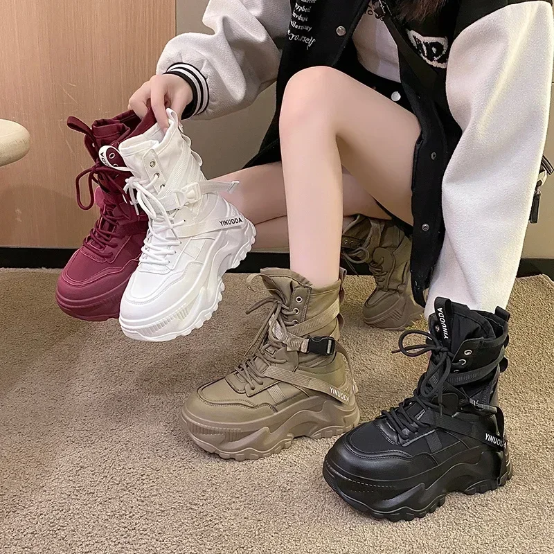 

Fashion Platform Ankle Boots for Women Chunky Thick Sole Lace Up Motorcycle Boots Ladies Light Cozy Non-slip Shoe Botas De Mujer