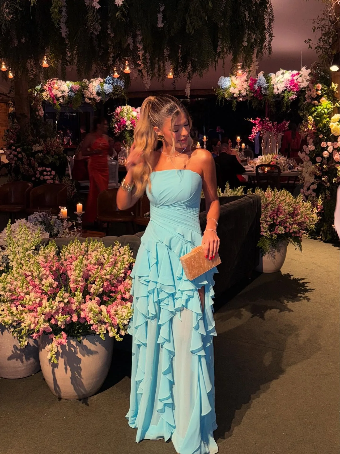 MAE Strapless Ruffles A Line Prom Gowns Maxi Chiffon Backless Party Gown Floor Length Party-perfect Evening Dress Customized