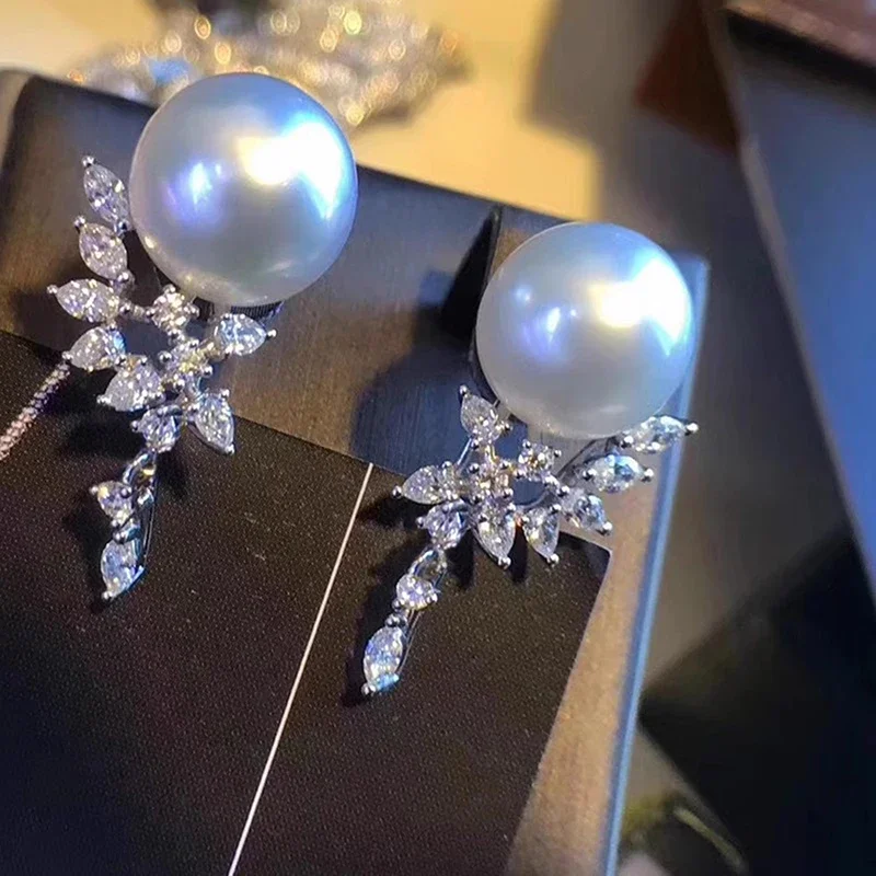 CAOSHI Elegant Imitation Pearl Women Drop Earrings Silver Color Brilliant Cubic Zirconia Wedding Accessories Party Chic Jewelry