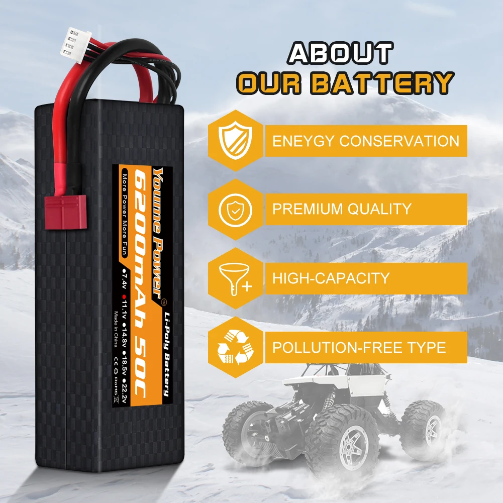 YOUME 6200mah يبو 2S 3S 4S بطارية 7.4 فولت 11.1 فولت 14.8 فولت 50C غطاء واقٍ مزخرف لهاتف آيفون لطائرات الهليكوبتر RC قطع غيار شاحنات القارب #5