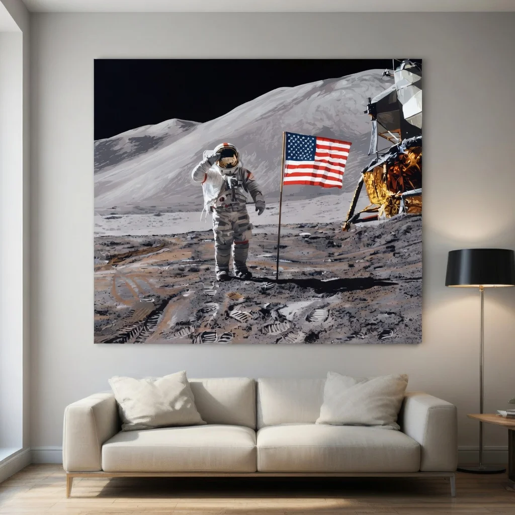 American Flag Astronaut Tapestry Flat Print Moon Landing Wall Hanging for Living Room Bedroom Dorm Patriotic Space Art Decor