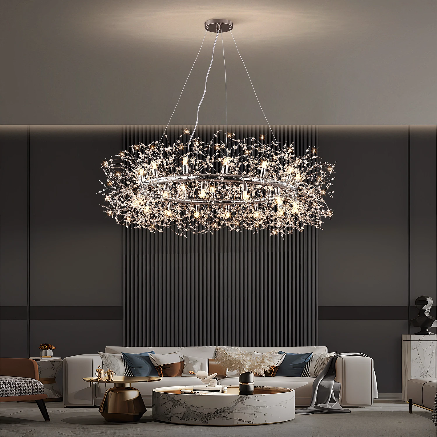 Modern LED Chandelier Lighting Dandelion Chandeliers For Dinning Living Room Bar Home Decoration Crystal Ceiling Lamps Round