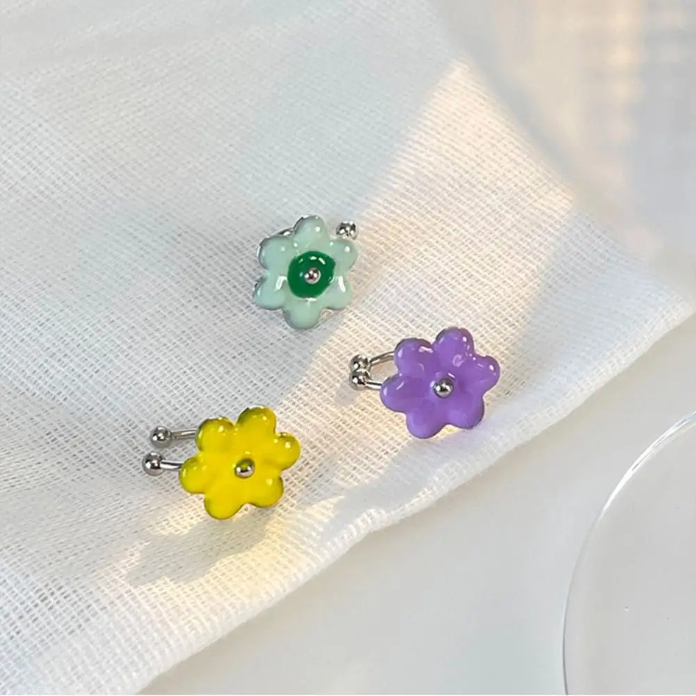 Sweet Dopamine Flower Shape Clip Earrings Colorful Enamel Ear Bone Clip Ear Cuffs Fashion Design No Piercing Earrings