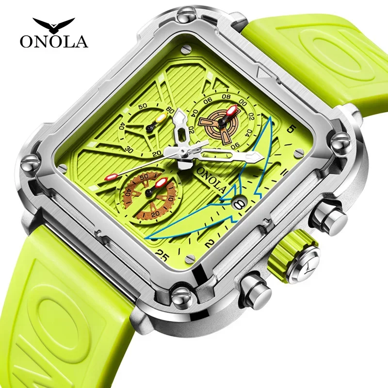 

ONOLA 6831 Fashion Unique Quartz Watch Sports Silicone Strap Waterproof Luminous Calendar Watches for Men Relogio Masculino