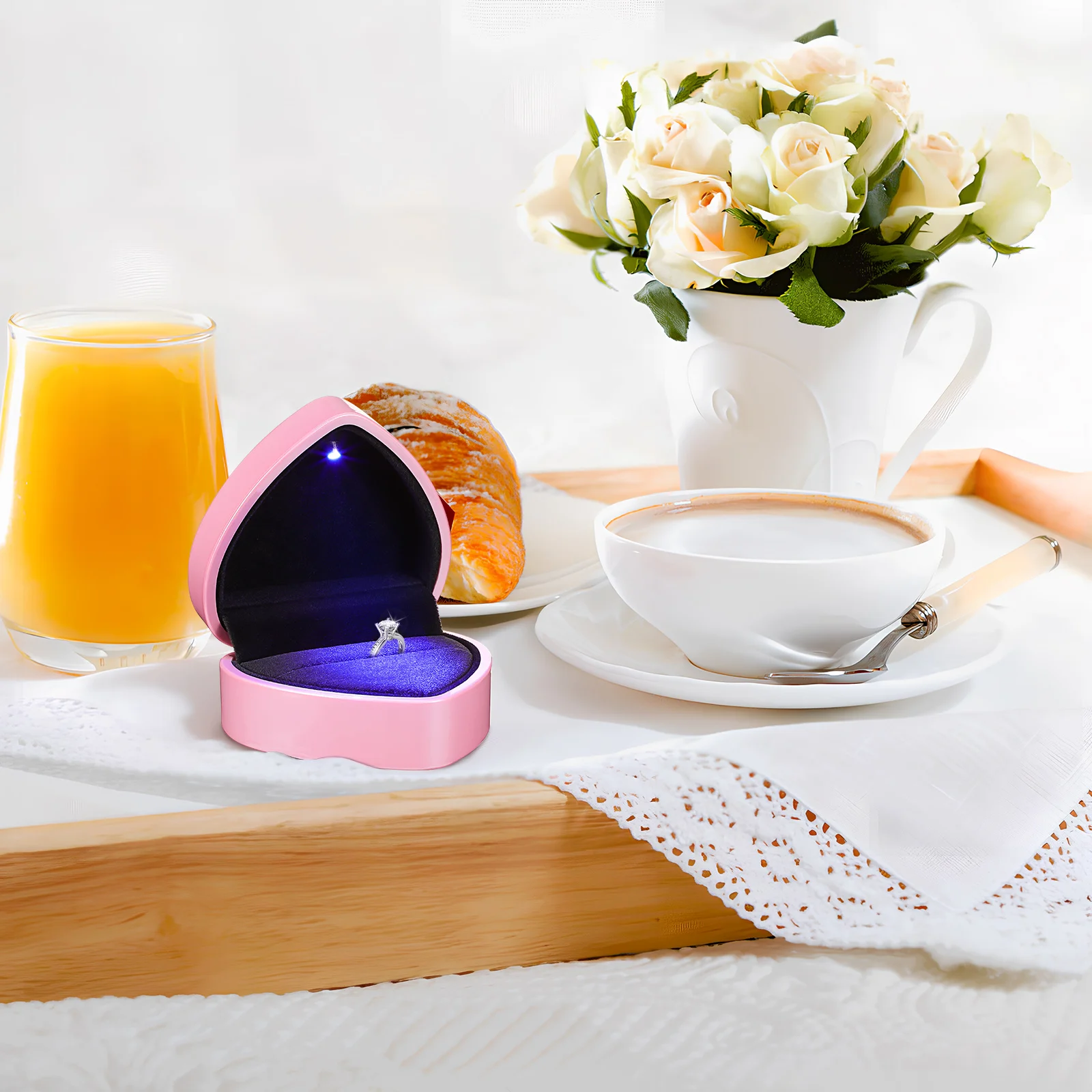 

Heart Ring Box LED Light Romantic Proposal Engagement Wedding Ring Case Jewelry Display Holder Smooth Finish Soft Lining