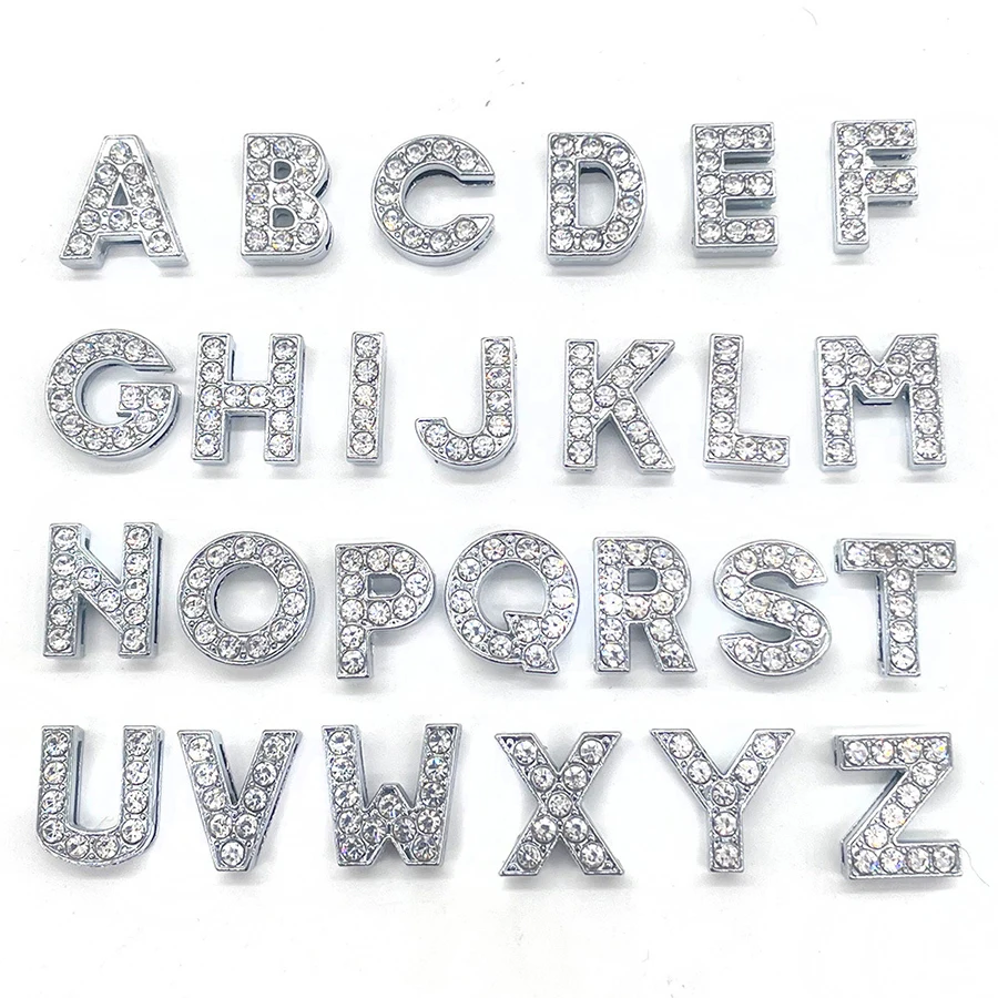 1Pcs 26Pcs Alphabet Charms Crystal Diamond Alloy Letter Hole Shoes Flower Silver Letter Shoes Charm Shoes Decorative Accessories