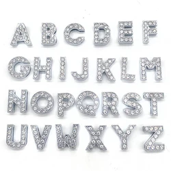 1Pcs 26Pcs Alphabet Charms Crystal Diamond Alloy Letter Hole Shoes Flower Silver Letter Shoes Charm Shoes Decorative Accessories