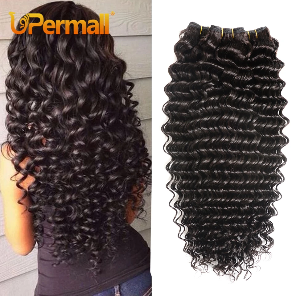 Upermall 1/3/4 Deep Wave Human Hair Bundles Deals On Sale 30 Inch Soft 100% Brazilian Remy Hair Weave Extensions Natural Color