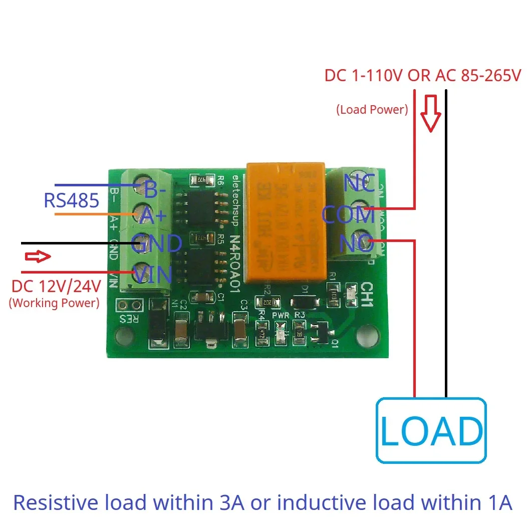 N4roa01 3a Kleine Micro Stroomverbruik Rs485 Relay Module Modbus Rtu