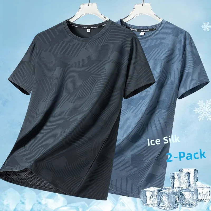 Ice Silk Short Sleeve T-Shirt Men's Summer Sport Quick Dry Loose Fitness Training Half Sleeve Upper Apparel round Neck T-Shirt