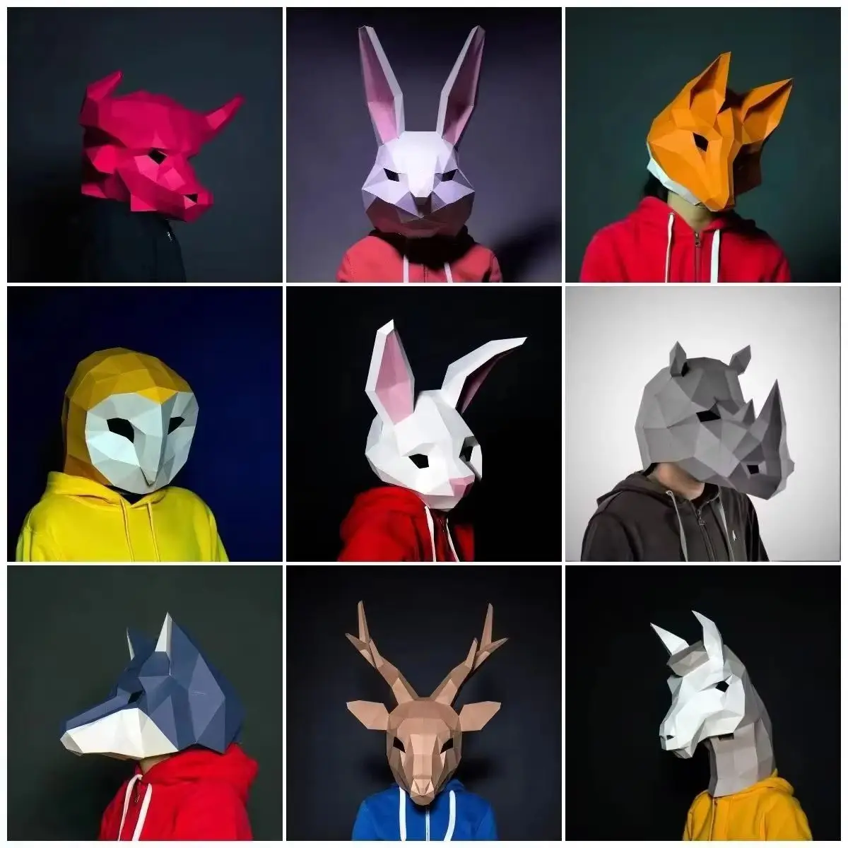 

3D Paper Model Wearable Mask Rabbit Fox Animal Cosplay Papercraft Handmade Origami Headgear Christmas Halloween Prom Party Girls