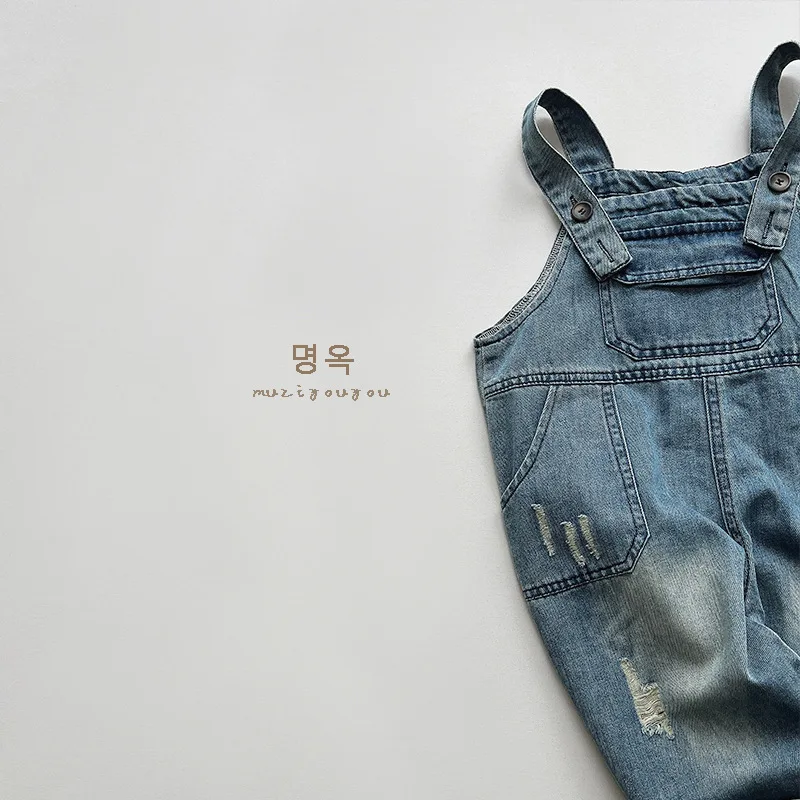 2024 Autumn Korean Style Kids' Denim Overalls Wholesale Kids' Jumpsuits  boys pants  girls pants  kids clothes