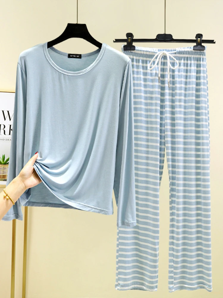 

Modal Home Clothes Set Women's Spring Autumn Thin Long Sve round Ne Spwear Casual Large Size Can Be Worn outside Two ...