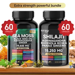 Quitmood Sea Moss Shilajit Energy Bundle for Man & Women, with Black Seed Oil, Ashwagandha, Ginger, Burdock Root, Turmeric