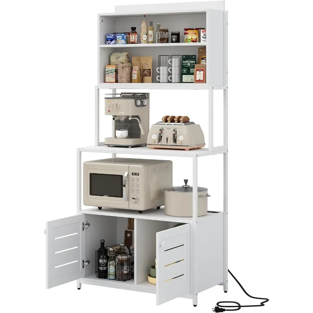 Furniouse 5-Tier Kitchen Bakers Rack with Power Outlet, Industrial Microwave Oven Stand with Shelves, Kitchen Utility Storage
