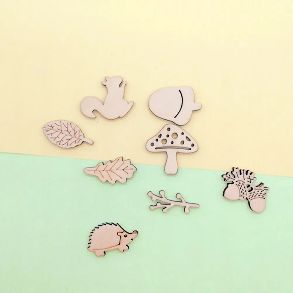 

100Pcs Assorted Forest Animal Plant Shape Wood Chips Smooth Surface Hand Painting DIY Crafts Photo Props Decorations