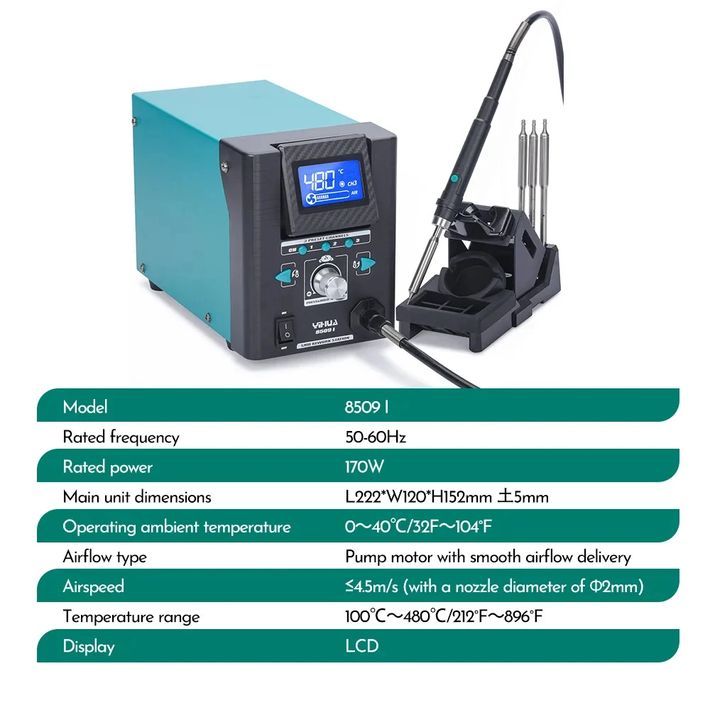 

YIHUA 8509-I Precision Digital Display Hot Air Gun BGA Desoldering Station for PCB Board IC Chip Removal Welding Repair Tool
