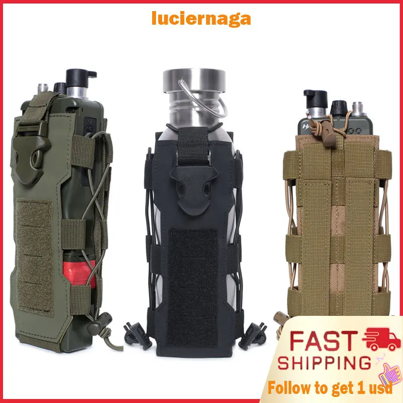 

LUC Nylon Molle Water Bottle Pouch Walkie Talkie Holder Bag Radio Pouch Combat Hunting Travel Sports Bottle Kettle Carrier Bag