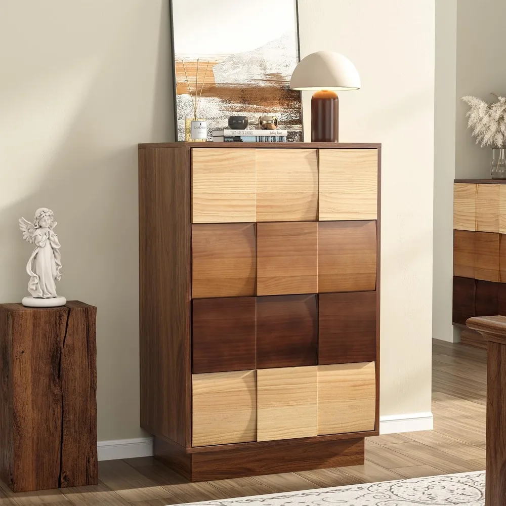 

4 Drawer Dresser with Solid Wood Drawer Fronts, Chest of 4 Modern Wood with Artistic Gradient Finish for Bedroom