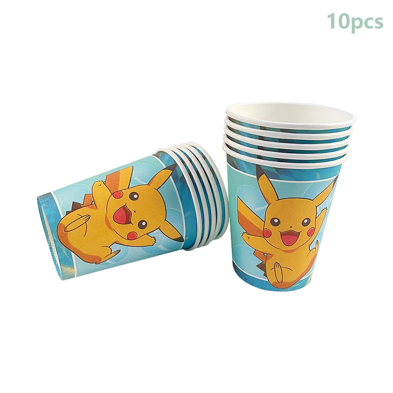 High Quality Pokemon Cartoon Pikachu Birthday Party Disposable Tableware Set Balloon Decoration Baby Shower Background Cup Bag