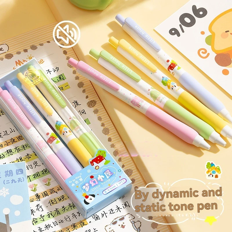

4PCS Ins Wind Press Gel Pen High Beauty Student Speed Exam Brushing Pen Cute Cartoon ST Head Pen School Supplies Stationery