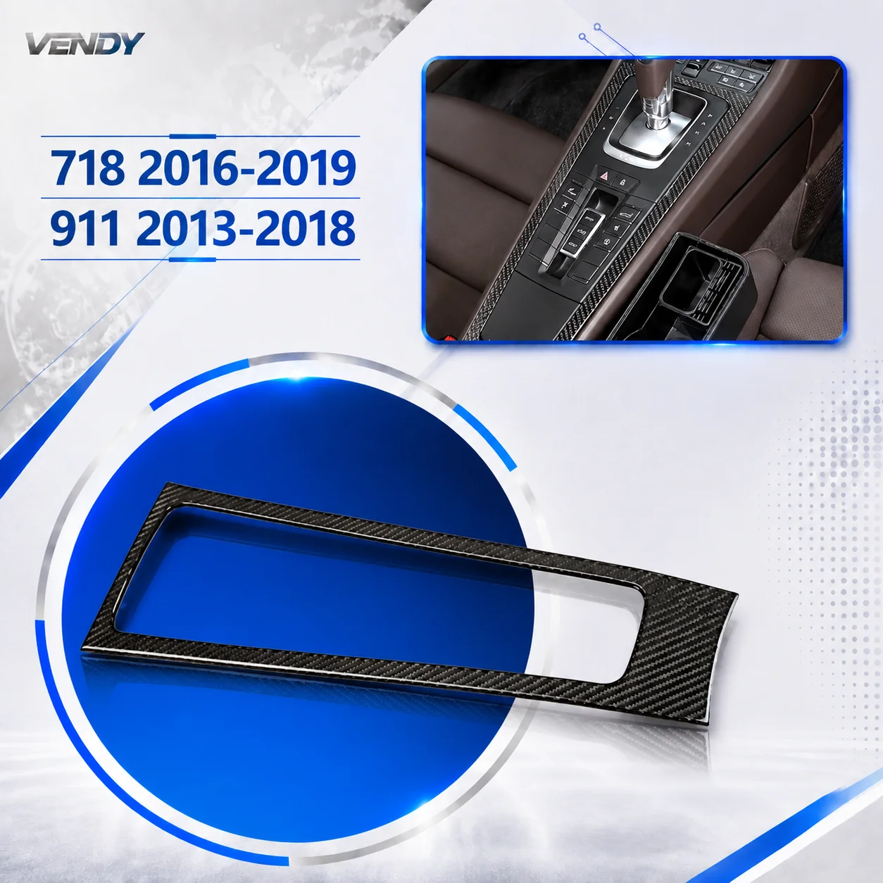 Real Carbon Fiber For Porsche 718 911 981 Boxster Cayman Car Central Control Multimedia Button Decorative Frame Interio Trim