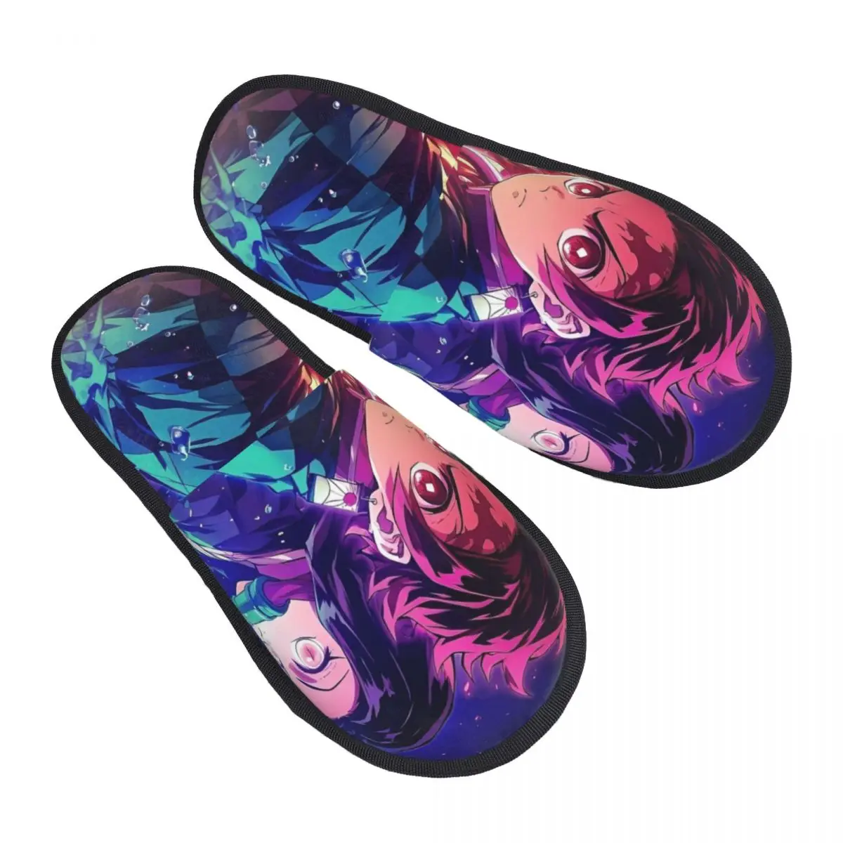 Anime Kawaii Nezuko Winter Plush Slippers Indoor Demon Slayer Soft Memory Foam Slippers Non-skid