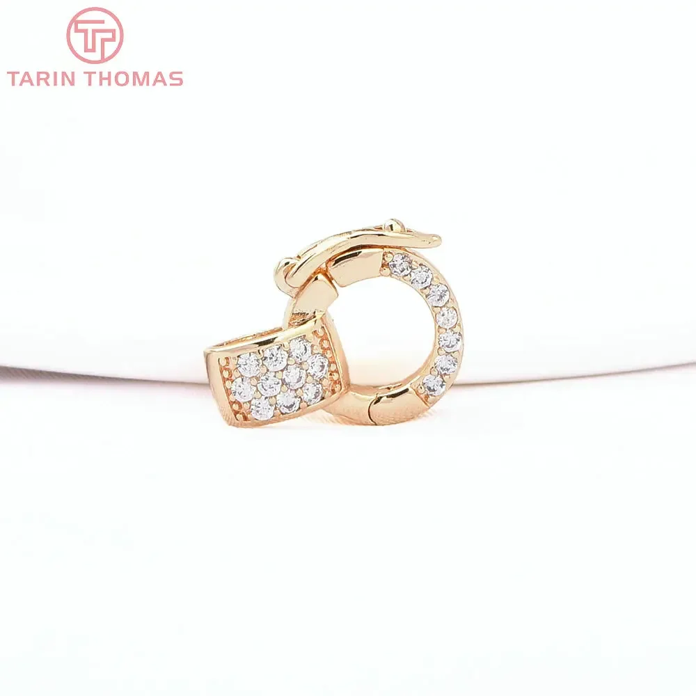 (3613) 2PCS 13.5x10.5MM 24K Gold Color Brass with Zircon Necklace Bracelet Connector Clasps High Quality Jewelry Making Finding