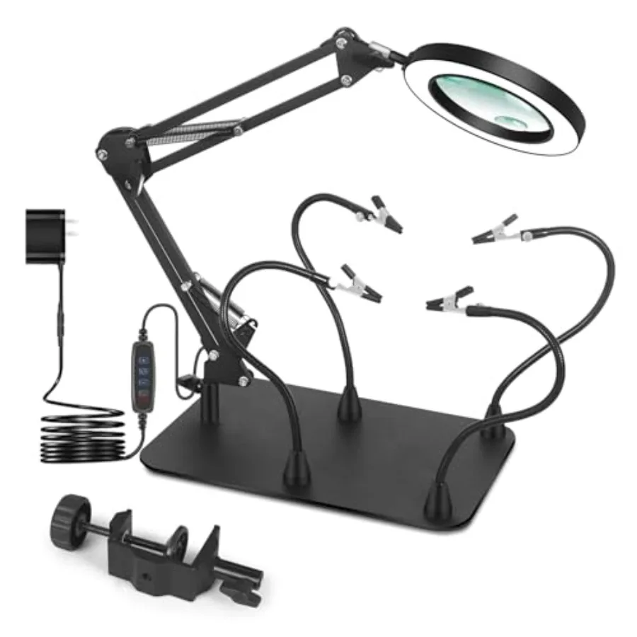 

Magnifying Glass with Light and Stand Flexible Magnetic Helping Hand 5Xand10X 12V 108pcs LED Beads Magnifying Lamp 3 Modes Adju