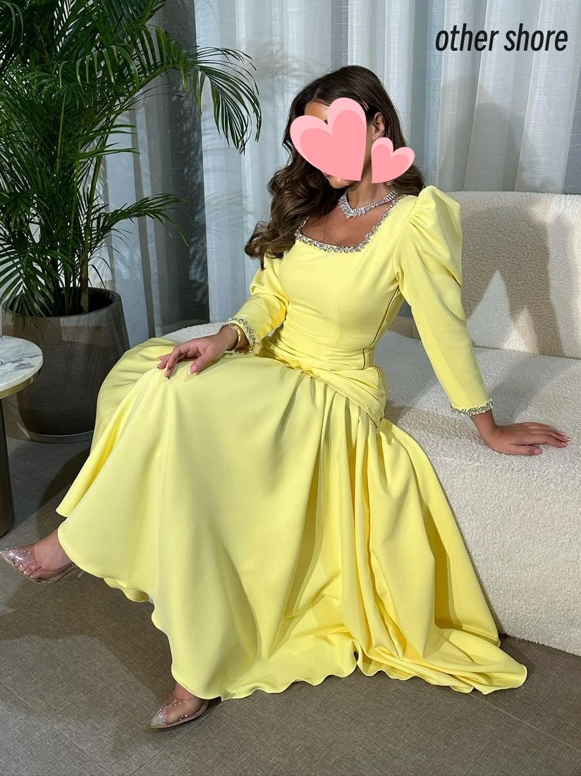 

Other Shore Elegant Vintage Sweet Yellow Beading Square Collar A-Line Customize Formal Occasion Prom Dress Evening Party Gowns