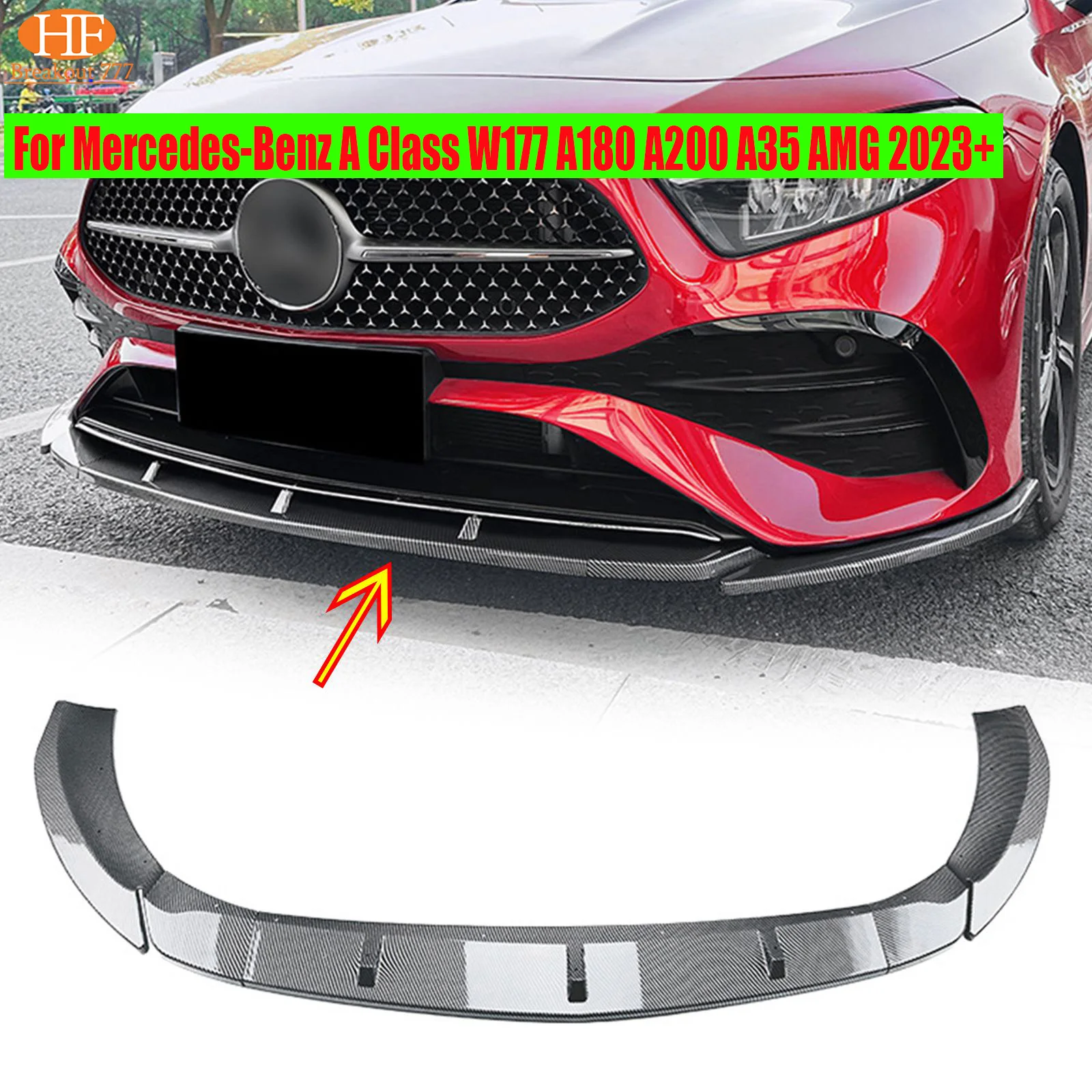 

Car Front Bumper Lip Spoiler Canard Covers Body Kits For Benz A Class W177 A180 A200 A35 AMG 2023+