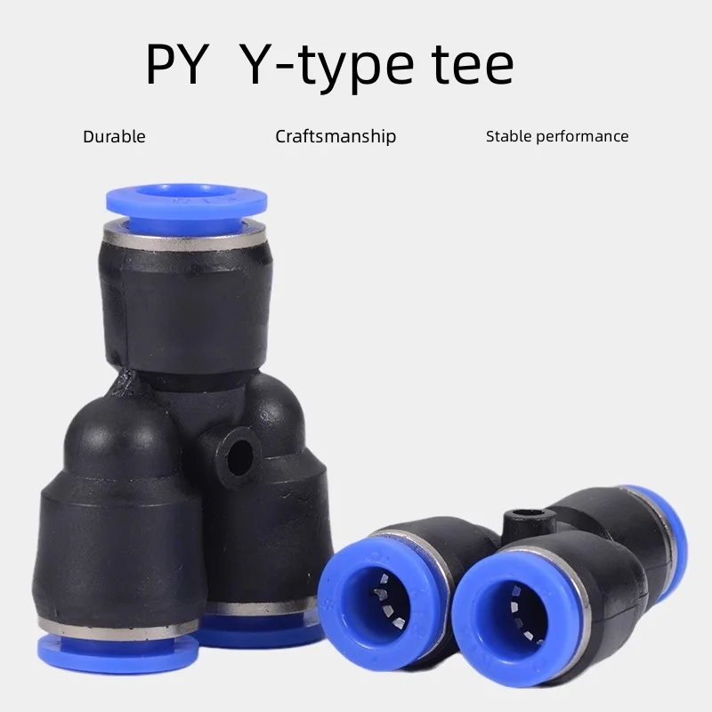 PY Three-Way Equal Diameter Gas Pipe Joint, Pneumatic Component, Quick Dismounting, 4mm, 6mm, 8mm, 10mm, 12mm, 16mm, 10Pcs