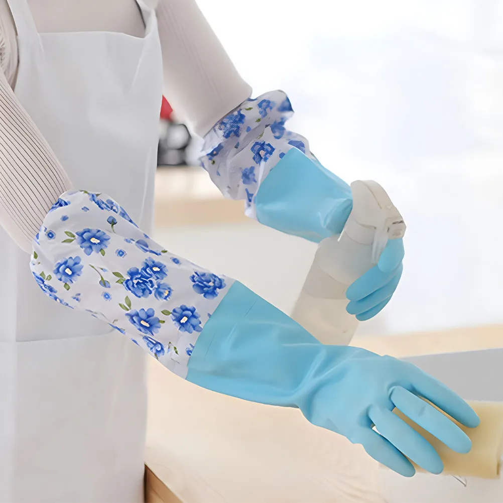 

2 пары утепленных перчаток для мытья посуды с длинными рукавами, многоразовые, удобные кухонные перчатки для мытья посуды, тарелок, чашек, для уборки