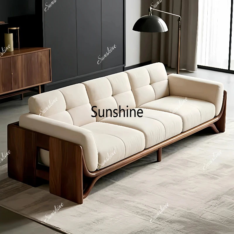 

New Chinese style living room solid wood inline sofa large and small apartment type household reception guests