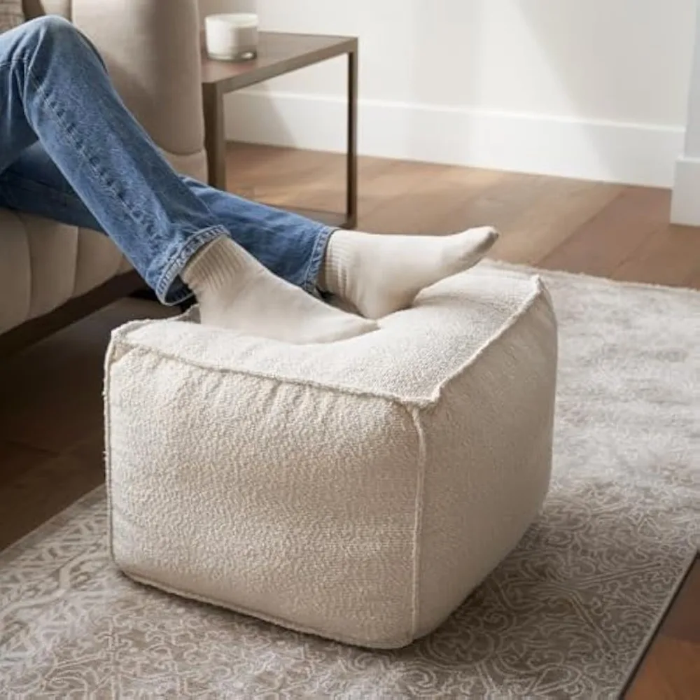 

Beautiful Boucle Pouf Ottoman and Foot Rest - Elevate Your Living Room Decor with Lightweight Comfort and Charm - A Round Moder